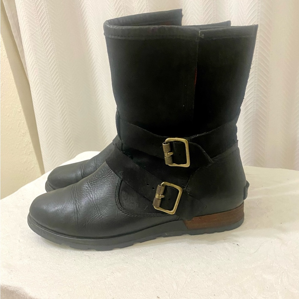 Sorel Moto Buckle Boots Sz 8.5 Leather Black